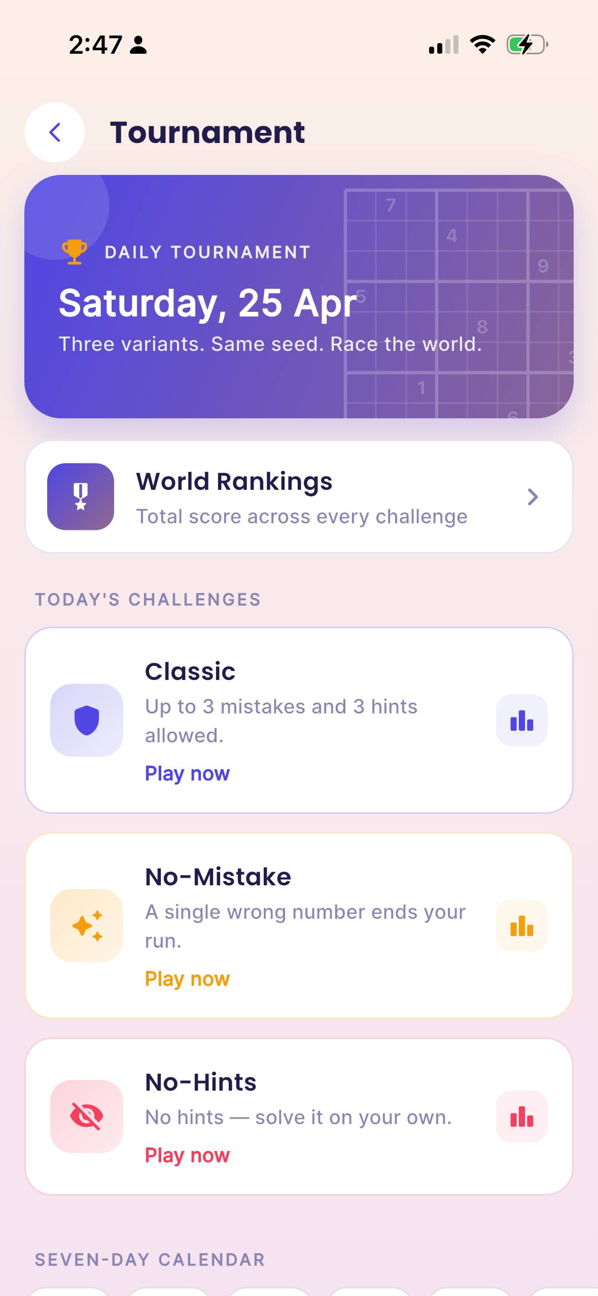 Sudokio tournament screen